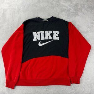 Nike Rework Men's Size Large Red/Black Fleece Lined Crewneck Long Sleeve Sweater